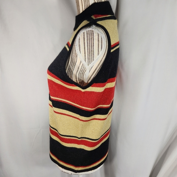 Sag Harbor Red Black Gold Stripe Sparkly Mock Turtleneck Sleeveless Top Size MP - Picture 4 of 8